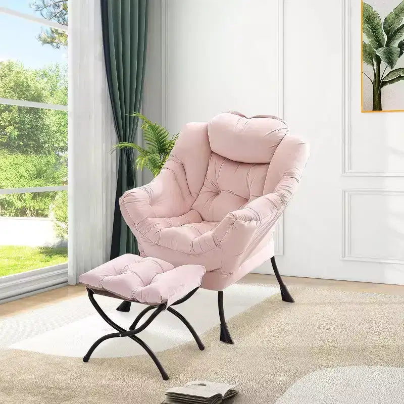 COZONY Lazy Chair with Ottoman, Modern Lounge Accent Chair Footrest Reading Armchair Side Pocket for Living Room Bedroom Dorm Office