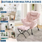 COZONY Lazy Chair with Ottoman, Modern Lounge Accent Chair Footrest Reading Armchair Side Pocket for Living Room Bedroom Dorm Office