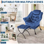COZONY Lazy Chair with Ottoman, Modern Lounge Accent Chair Footrest Reading Armchair Side Pocket for Living Room Bedroom Dorm Office