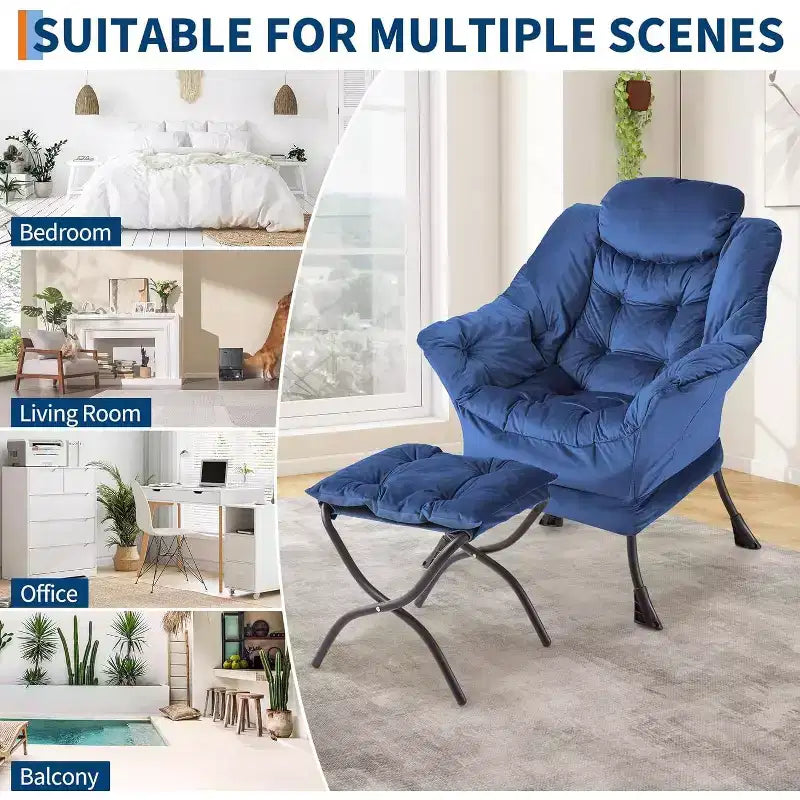 COZONY Lazy Chair with Ottoman, Modern Lounge Accent Chair Footrest Reading Armchair Side Pocket for Living Room Bedroom Dorm Office