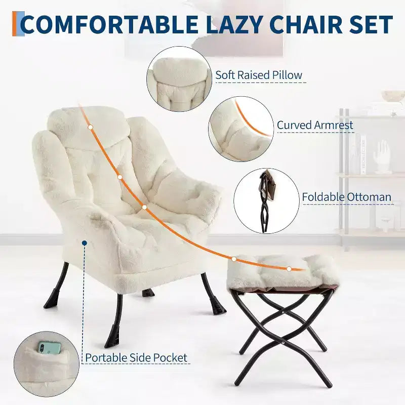 COZONY Lazy Chair with Ottoman, Modern Lounge Accent Chair Footrest Reading Armchair Side Pocket for Living Room Bedroom Dorm Office