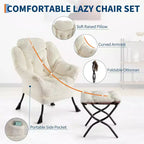 COZONY Lazy Chair with Ottoman, Modern Lounge Accent Chair Footrest Reading Armchair Side Pocket for Living Room Bedroom Dorm Office
