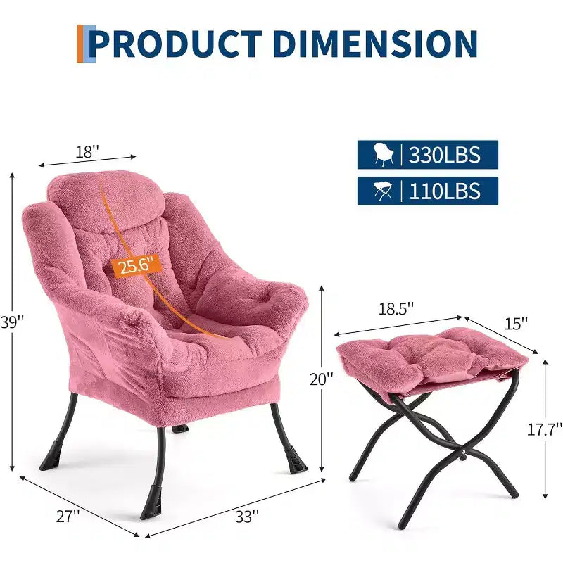COZONY Lazy Chair with Ottoman, Modern Lounge Accent Chair Footrest Reading Armchair Side Pocket for Living Room Bedroom Dorm Office