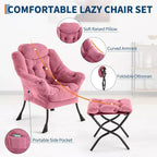 COZONY Lazy Chair with Ottoman, Modern Lounge Accent Chair Footrest Reading Armchair Side Pocket for Living Room Bedroom Dorm Office