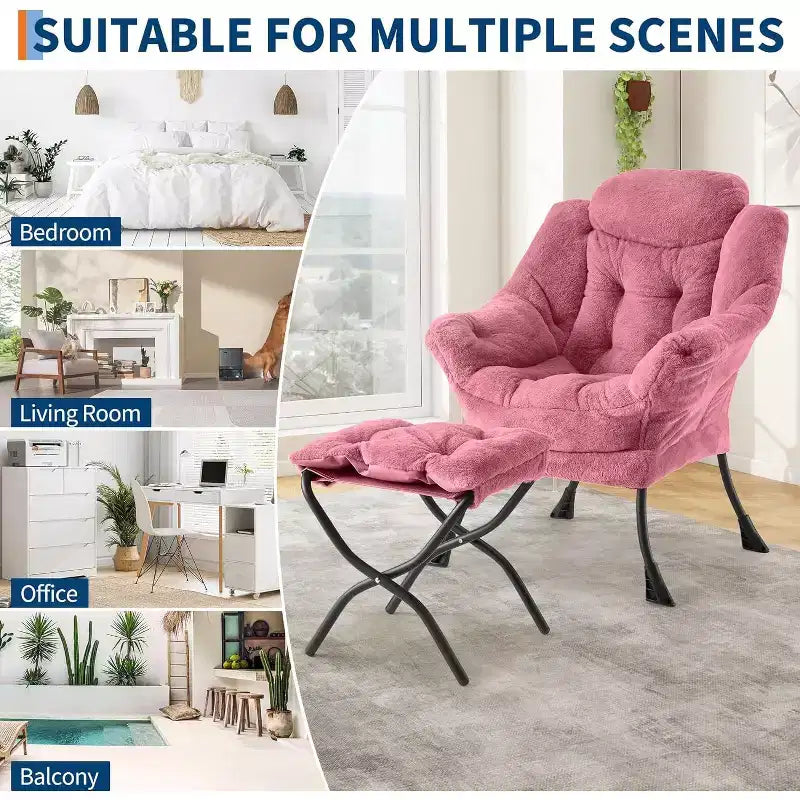 COZONY Lazy Chair with Ottoman, Modern Lounge Accent Chair Footrest Reading Armchair Side Pocket for Living Room Bedroom Dorm Office