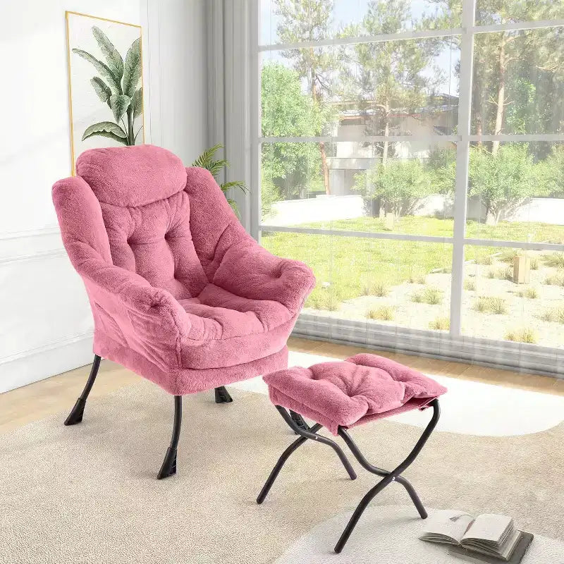 COZONY Lazy Chair with Ottoman, Modern Lounge Accent Chair Footrest Reading Armchair Side Pocket for Living Room Bedroom Dorm Office