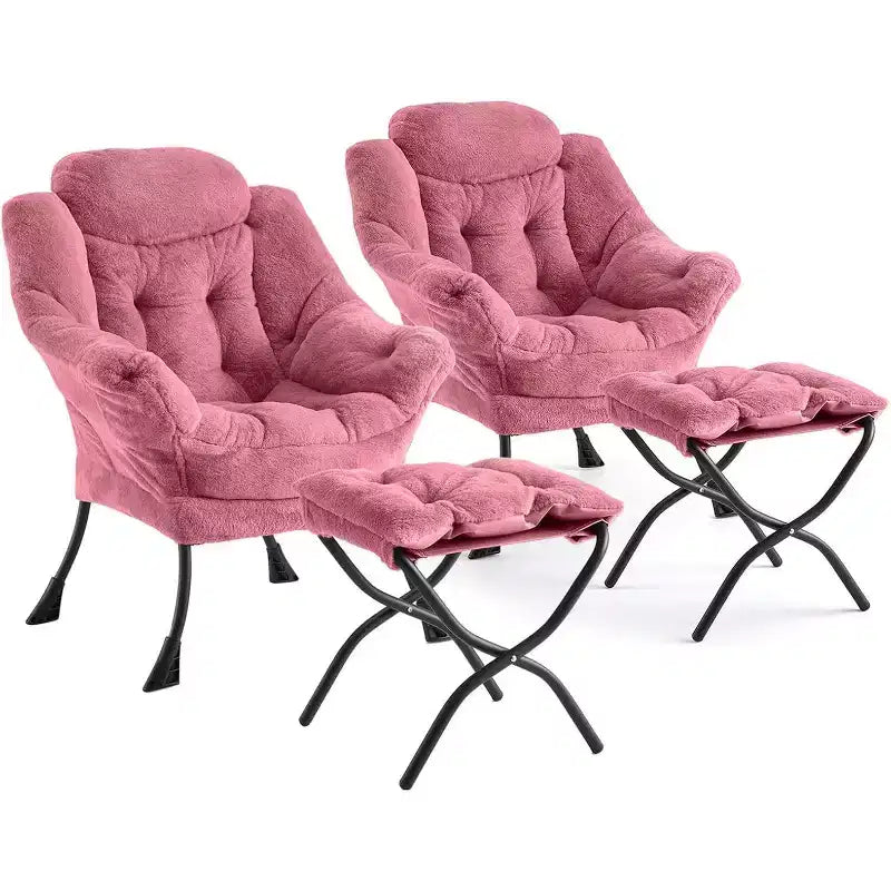 COZONY Lazy Chair with Ottoman, Modern Lounge Accent Chair Footrest Reading Armchair Side Pocket for Living Room Bedroom Dorm Office