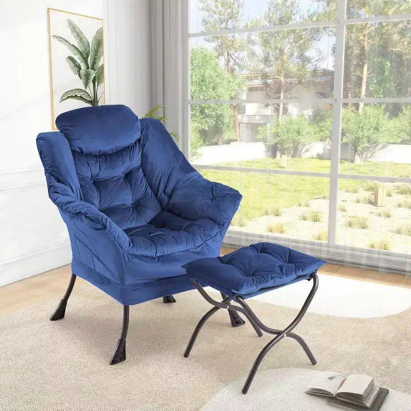COZONY Lazy Chair with Ottoman, Modern Lounge Accent Chair Footrest Reading Armchair Side Pocket for Living Room Bedroom Dorm Office