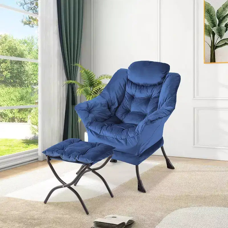 COZONY Lazy Chair with Ottoman, Modern Lounge Accent Chair Footrest Reading Armchair Side Pocket for Living Room Bedroom Dorm Office