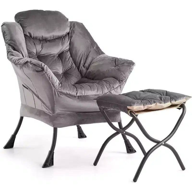 COZONY Lazy Chair with Ottoman, Modern Lounge Accent Chair Footrest Reading Armchair Side Pocket for Living Room Bedroom Dorm Office