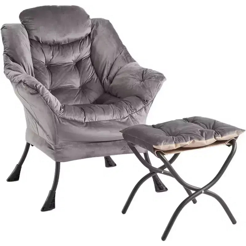 COZONY Lazy Chair with Ottoman, Modern Lounge Accent Chair Footrest Reading Armchair Side Pocket for Living Room Bedroom Dorm Office