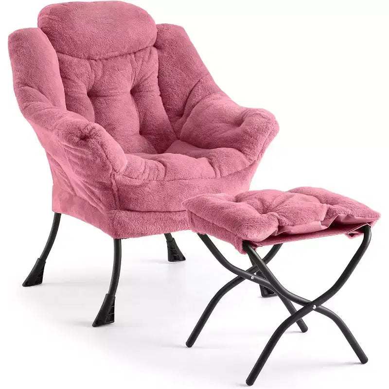 COZONY Lazy Chair with Ottoman, Modern Lounge Accent Chair Footrest Reading Armchair Side Pocket for Living Room Bedroom Dorm Office