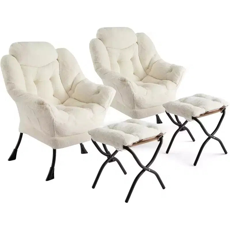 COZONY Lazy Chair with Ottoman, Modern Lounge Accent Chair Footrest Reading Armchair Side Pocket for Living Room Bedroom Dorm Office