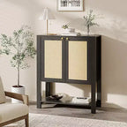 Scarpiera in Rattan per Ingresso, Scarpiera Stretta in Stile Rustico a 5 Ripiani con 2 Ante e Ripiano Aperto per Corridoio Salotto