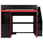 Letto a soppalco da gaming Twin/Full Size con scrivania e scale contenitore, letto a soppalco in legno massiccio con luci a LED, armadio e mensole, letto da gaming salvaspazio