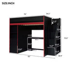 Letto a soppalco da gaming Twin/Full Size con scrivania e scale contenitore, letto a soppalco in legno massiccio con luci a LED, armadio e mensole, letto da gaming salvaspazio