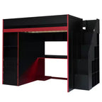 Letto a soppalco da gaming Twin/Full Size con scrivania e scale contenitore, letto a soppalco in legno massiccio con luci a LED, armadio e mensole, letto da gaming salvaspazio