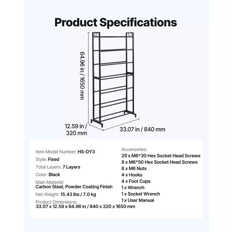 VEVOR 3D Printer Filament Storage Rack, 7 Tier Heavy Duty Storage Shelves for 3D Printing Filaments, Filament Spool Holders Racks(Shelf Only), Black