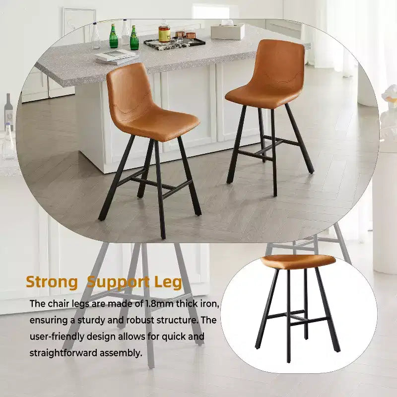 TUYOHW 26H Sleek Bar Stools with Ergonomic Back,Set of 2,Counter Height Bar Stools for Kitchen Island,Sturdy Metal Frame,300lbs Capacity