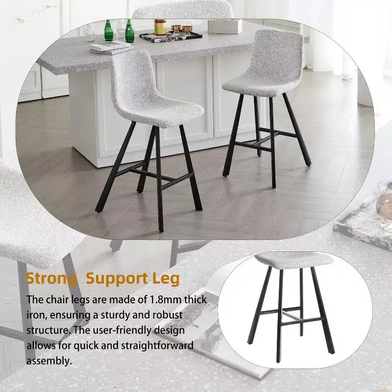 TUYOHW 26H Sleek Bar Stools with Ergonomic Back,Set of 2,Counter Height Bar Stools for Kitchen Island,Sturdy Metal Frame,300lbs Capacity