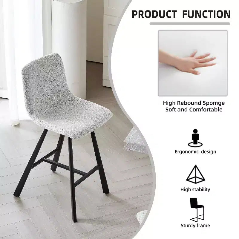 TUYOHW 26H Sleek Bar Stools with Ergonomic Back,Set of 2,Counter Height Bar Stools for Kitchen Island,Sturdy Metal Frame,300lbs Capacity