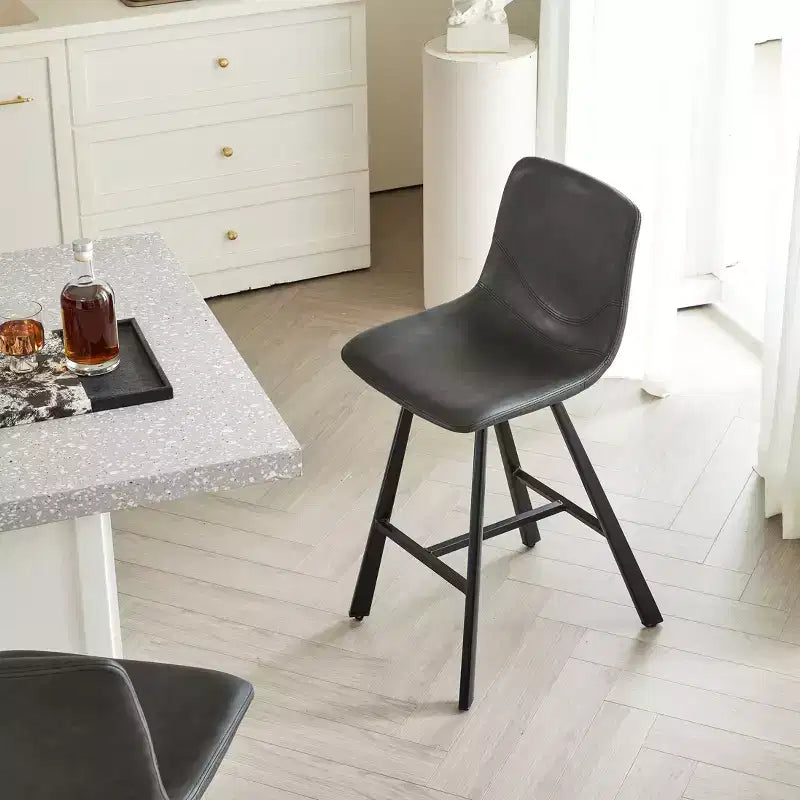 TUYOHW 26H Sleek Bar Stools with Ergonomic Back,Set of 2,Counter Height Bar Stools for Kitchen Island,Sturdy Metal Frame,300lbs Capacity
