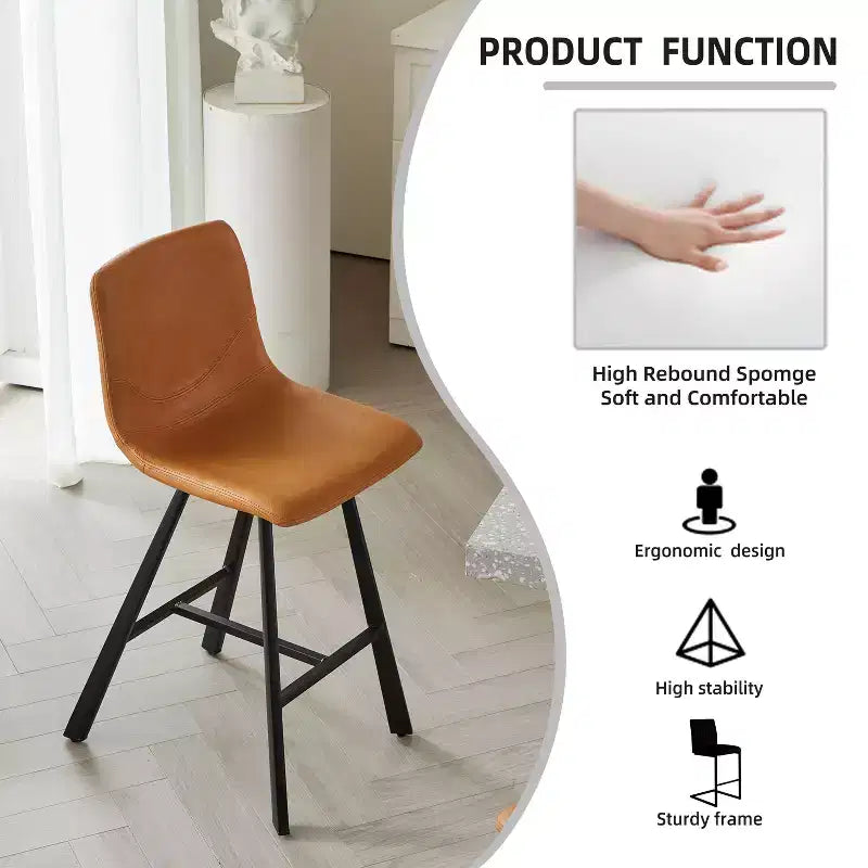 TUYOHW 26H Sleek Bar Stools with Ergonomic Back,Set of 2,Counter Height Bar Stools for Kitchen Island,Sturdy Metal Frame,300lbs Capacity