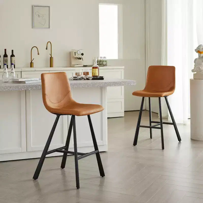 TUYOHW 26H Sleek Bar Stools with Ergonomic Back,Set of 2,Counter Height Bar Stools for Kitchen Island,Sturdy Metal Frame,300lbs Capacity