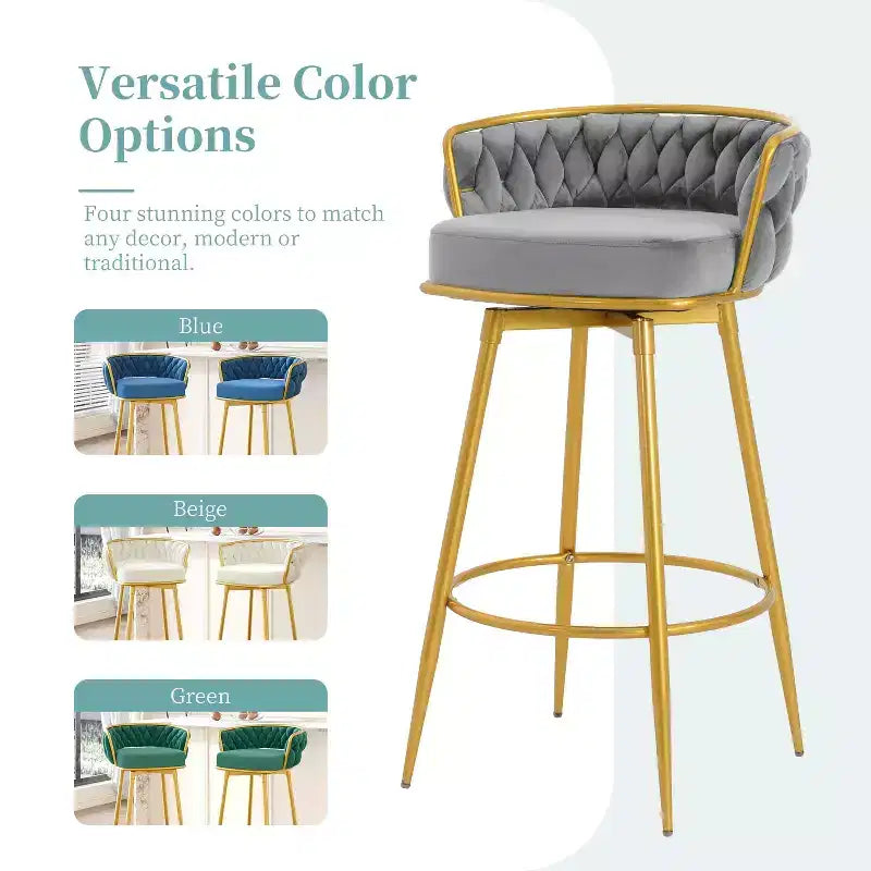 TUYOHW 31.5 Swivel Counter Height Bar Stools Set of 2,Luxury Golden Metal Base Bar Stools with Hand-Woven Backrest,286lbs Capacity