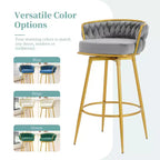 TUYOHW 31.5 Swivel Counter Height Bar Stools Set of 2,Luxury Golden Metal Base Bar Stools with Hand-Woven Backrest,286lbs Capacity