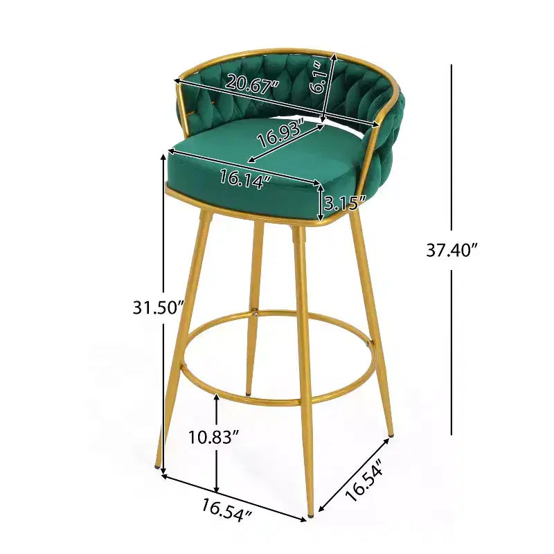 TUYOHW 31.5 Swivel Counter Height Bar Stools Set of 2,Luxury Golden Metal Base Bar Stools with Hand-Woven Backrest,286lbs Capacity
