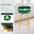 TUYOHW 31.5 Swivel Counter Height Bar Stools Set of 2,Luxury Golden Metal Base Bar Stools with Hand-Woven Backrest,286lbs Capacity