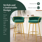 TUYOHW 31.5 Swivel Counter Height Bar Stools Set of 2,Luxury Golden Metal Base Bar Stools with Hand-Woven Backrest,286lbs Capacity