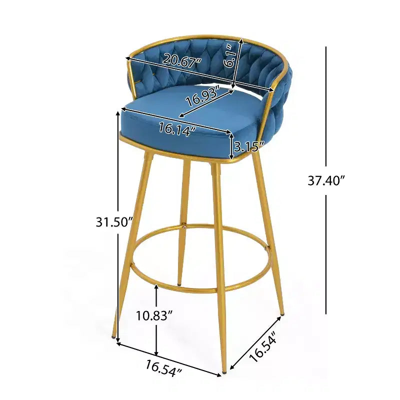 TUYOHW 31.5 Swivel Counter Height Bar Stools Set of 2,Luxury Golden Metal Base Bar Stools with Hand-Woven Backrest,286lbs Capacity