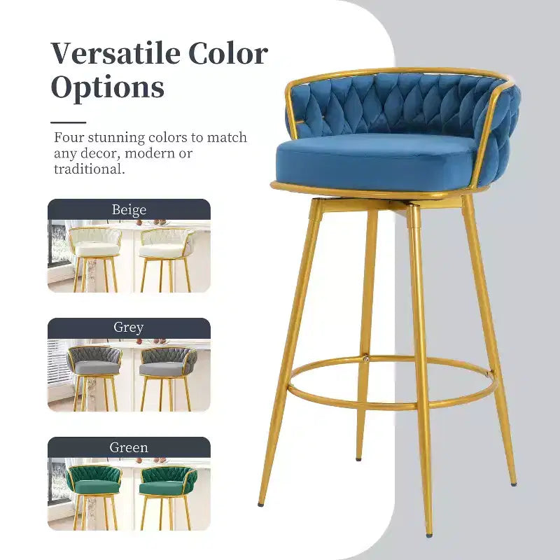 TUYOHW 31.5 Swivel Counter Height Bar Stools Set of 2,Luxury Golden Metal Base Bar Stools with Hand-Woven Backrest,286lbs Capacity