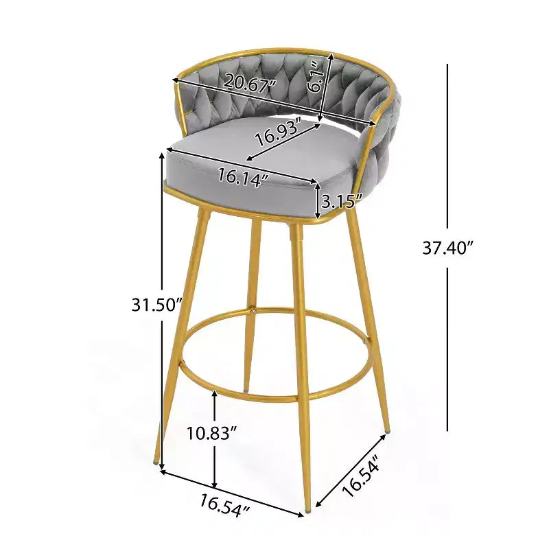TUYOHW 31.5 Swivel Counter Height Bar Stools Set of 2,Luxury Golden Metal Base Bar Stools with Hand-Woven Backrest,286lbs Capacity