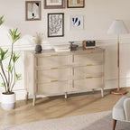 Comò a 6 cassetti in rattan con maniglie in metallo dorato, cassettiera in stile rustico con 5 gambe robuste per camera da letto, soggiorno, corridoio e ingresso