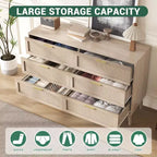 Comò a 6 cassetti in rattan con maniglie in metallo dorato, cassettiera in stile rustico con 5 gambe robuste per camera da letto, soggiorno, corridoio e ingresso