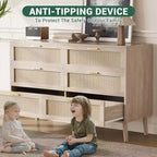Comò a 6 cassetti in rattan con maniglie in metallo dorato, cassettiera in stile rustico con 5 gambe robuste per camera da letto, soggiorno, corridoio e ingresso