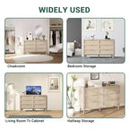 Comò a 6 cassetti in rattan con maniglie in metallo dorato, cassettiera in stile rustico con 5 gambe robuste per camera da letto, soggiorno, corridoio e ingresso