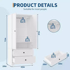 Armadio Guardaroba, Mobile Contenitore per Abiti in Legno da 71", 1 Ripiano Regolabile e 2 Cassetti, Armadio con Asta Appendipe per Camera da Letto
