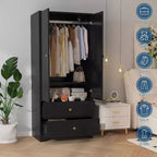 Armadio Guardaroba, Mobile Contenitore per Abiti in Legno da 71", 1 Ripiano Regolabile e 2 Cassetti, Armadio con Asta Appendipe per Camera da Letto