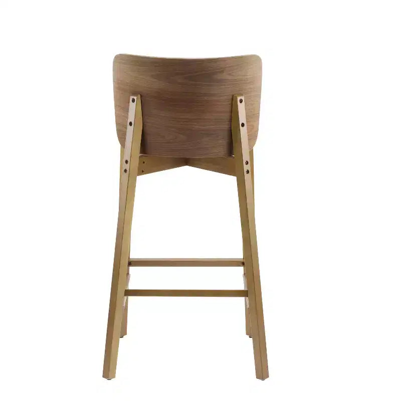 Set of 2 Wooden Barstools Counter Stools, Rubberwood Frame with Ergonomic Curved Backrest for Kitchen Island Home Bar, Walnut - ModernLuxe