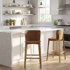 Set of 2 Wooden Barstools Counter Stools, Rubberwood Frame with Ergonomic Curved Backrest for Kitchen Island Home Bar, Walnut - ModernLuxe
