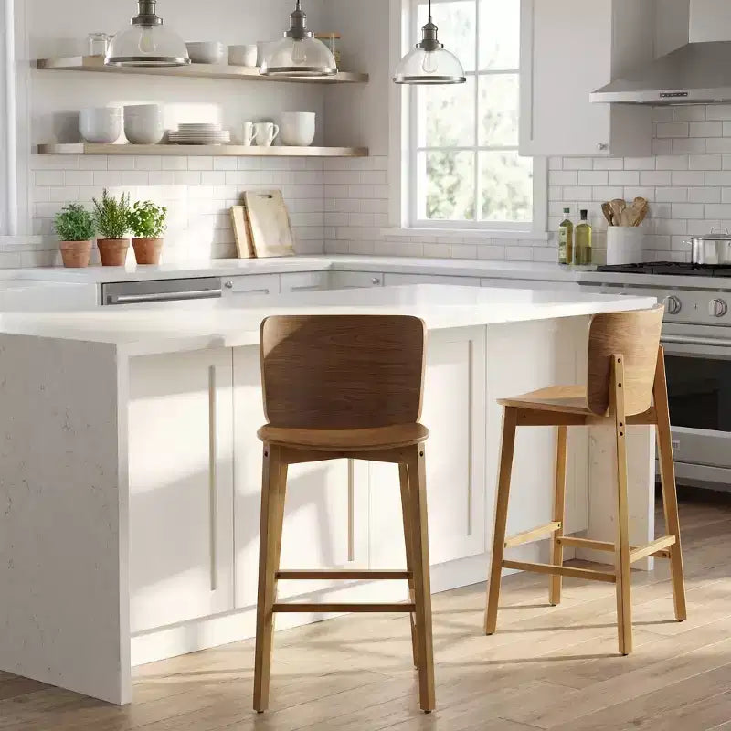 Set of 2 Wooden Barstools Counter Stools, Rubberwood Frame with Ergonomic Curved Backrest for Kitchen Island Home Bar, Walnut - ModernLuxe