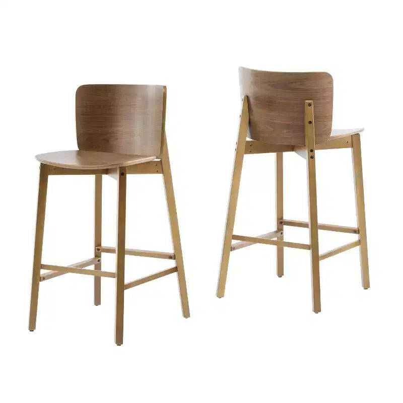 Set of 2 Wooden Barstools Counter Stools, Rubberwood Frame with Ergonomic Curved Backrest for Kitchen Island Home Bar, Walnut - ModernLuxe