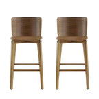 Set of 2 Wooden Barstools Counter Stools, Rubberwood Frame with Ergonomic Curved Backrest for Kitchen Island Home Bar, Walnut - ModernLuxe