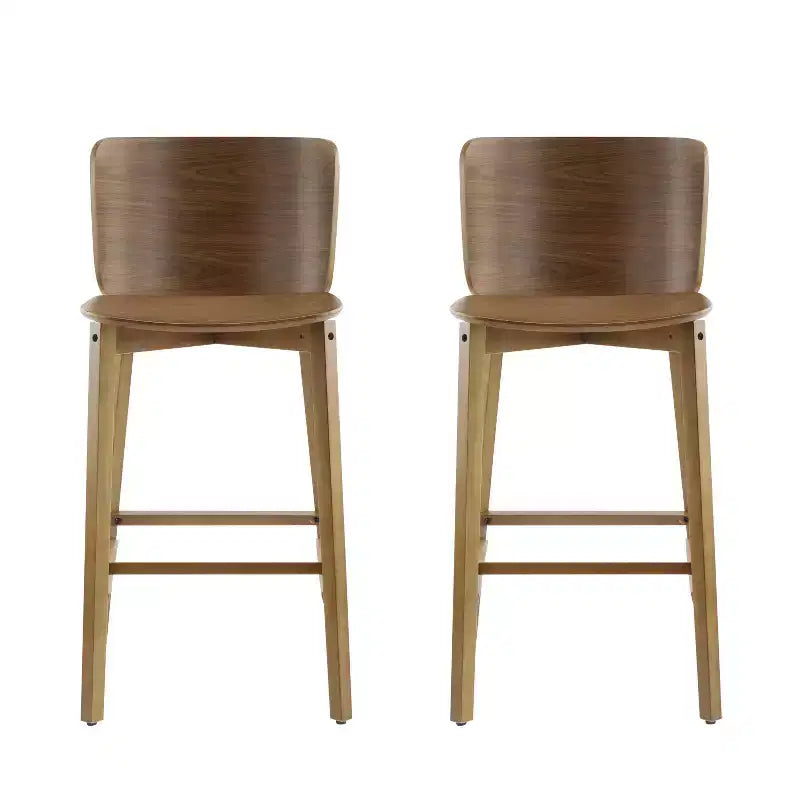Set of 2 Wooden Barstools Counter Stools, Rubberwood Frame with Ergonomic Curved Backrest for Kitchen Island Home Bar, Walnut - ModernLuxe