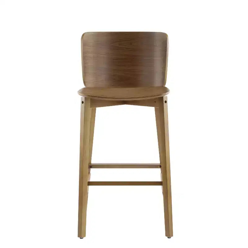 Set of 2 Wooden Barstools Counter Stools, Rubberwood Frame with Ergonomic Curved Backrest for Kitchen Island Home Bar, Walnut - ModernLuxe