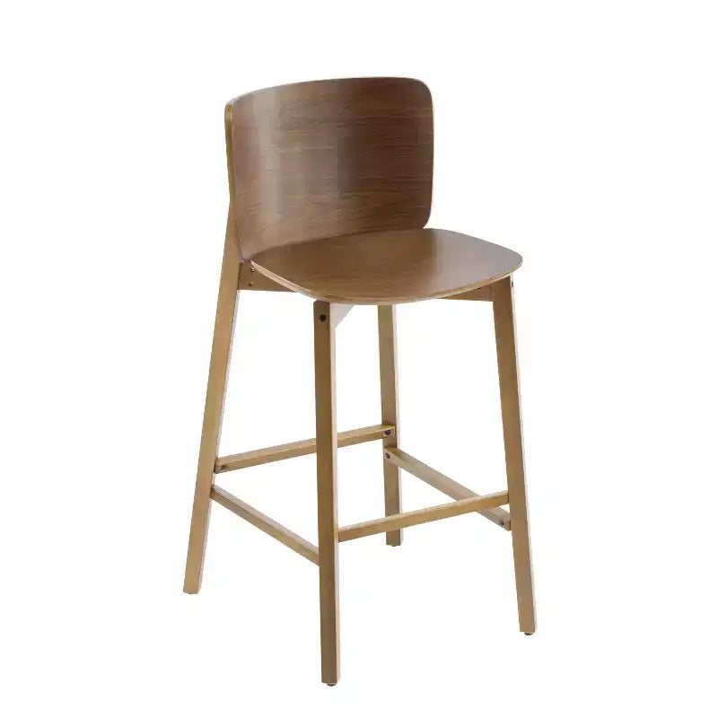 Set of 2 Wooden Barstools Counter Stools, Rubberwood Frame with Ergonomic Curved Backrest for Kitchen Island Home Bar, Walnut - ModernLuxe